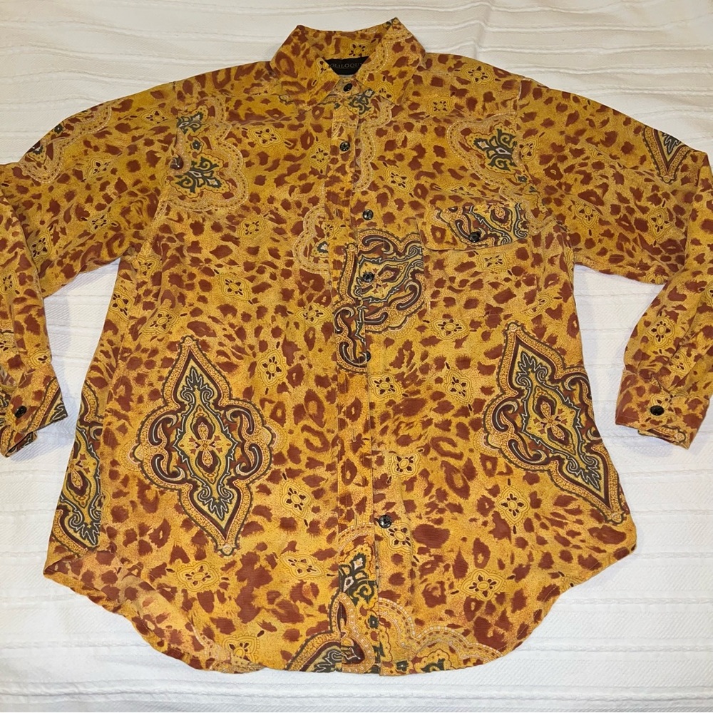 RARE Silk Cheetah+Paisley Print Silk Blouse